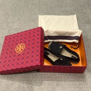 SALE! Very good condition Tory Burch Denim Espadrilles w/box & dust bag, size 9